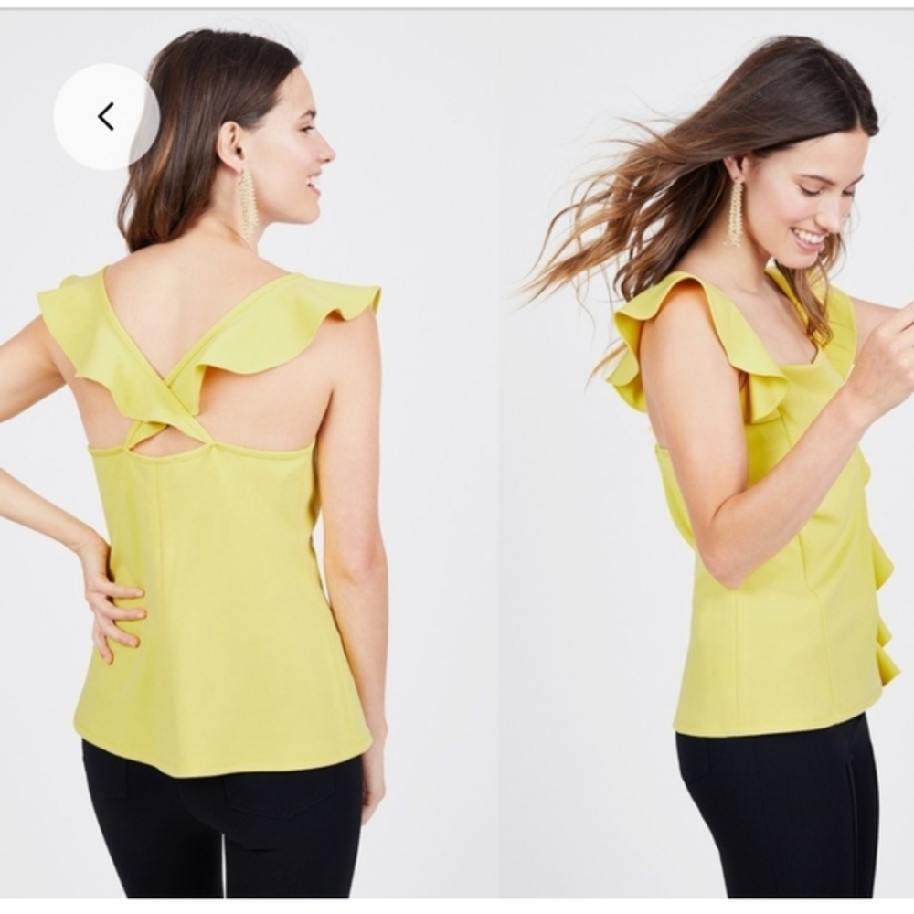 NWOT Donna Morgan Yellow Ruffle Sleeve Top Size L